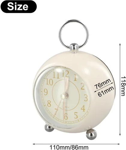 Miniatura 2 de Reloj despertador vintage de metal de mesa de 3.5 pulgadas colgante para anillo de noche despertador simple silencioso sin tictac con luz nocturna