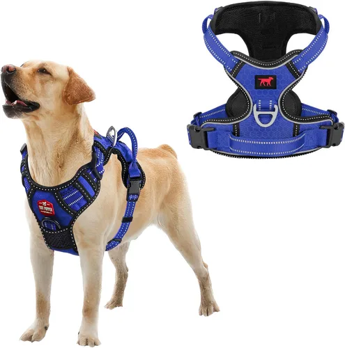Miniatura 21 de Tuff Pupper Arnés para perro sin tirones, chaleco resistente para mascotas, clips para correa delantera y trasera, mango de seguridad fuerte