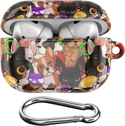 Miniatura 10 de Funda compatible con Airpods Pro y Pro 2 Airpods 3-2-1 Gen Bulldog Francés Portátil, Diseño de Clip de Bloqueo Lindo Estampado de Cachorro Perros