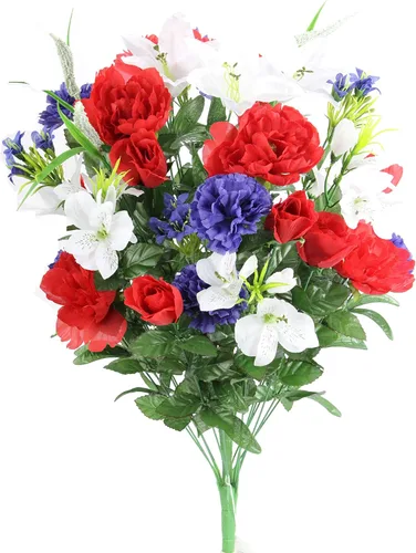 Miniatura 10 de Admired by Nature Arreglo de flores artificiales de primavera de 12 tallos para decoración del hogar, bodas y cementerios para tumbas, flores de 6.