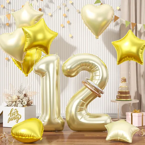Miniatura 61 de Globos dorados de color champán con el número 11, globos de oro claro, globo de aluminio dorado con forma de corazón con estrella y globo largo