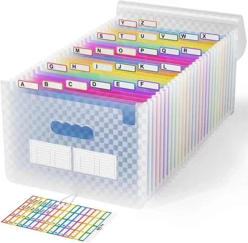 Miniatura 12 de ABC life Organizador de archivos de acordeón de 26 bolsillos, soporte mensual expandible de alta capacidad para facturas y recibos con pestañas