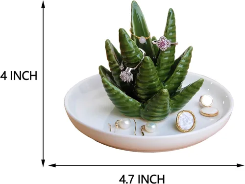 Miniatura 5 de PUDDING CABIN Soporte para anillos de aloe, plato para anillos de cactus, bandeja para joyas para anillos, aretes, collar, regalo de Navidad