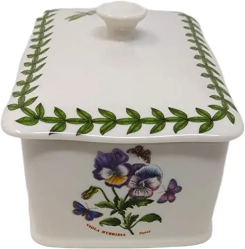 Miniatura 3 de Portmeirion Botanic Garden - Mantequillera de 6 pulgadas con tapa de perilla, varios motivos florales, plato de mantequilla de porcelana