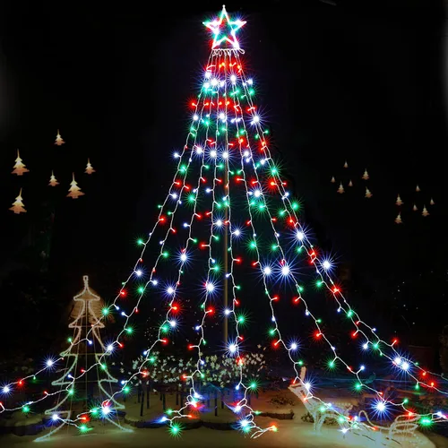 Miniatura 10 de BlcTec Luces de Navidad para exteriores, 317 luces LED de estrella de Navidad con 9 hebras de luces de árbol de cascada de 11.9 pies, 8 modos