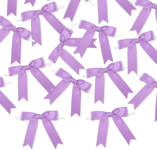 Miniatura 3 de Meseey 50 lazos de satén de 3 pulgadas, color morado uva, preatados, para bolsas de golosinas, cesta de envoltura de regalo, boda, baby shower