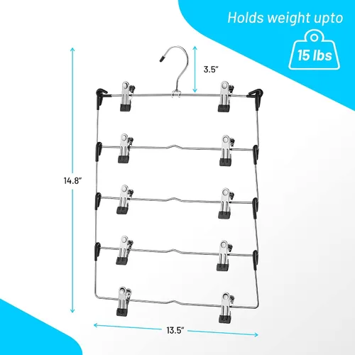 Miniatura 7 de DEILSY™ Perchas para falda de 5 niveles con clips (3 PK) Perchas para ahorrar espacio de pantalones Múltiples en una con clip Perchas para ropa