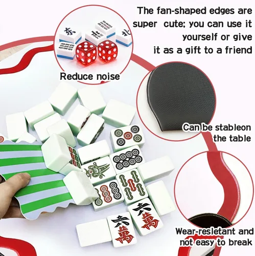 Miniatura 5 de Funda de Mahjong de 32.4 pulgadas con bordes festoneados, alfombrilla antideslizante y de reducción de ruido para Mahjong, alfombrilla de Mahjong