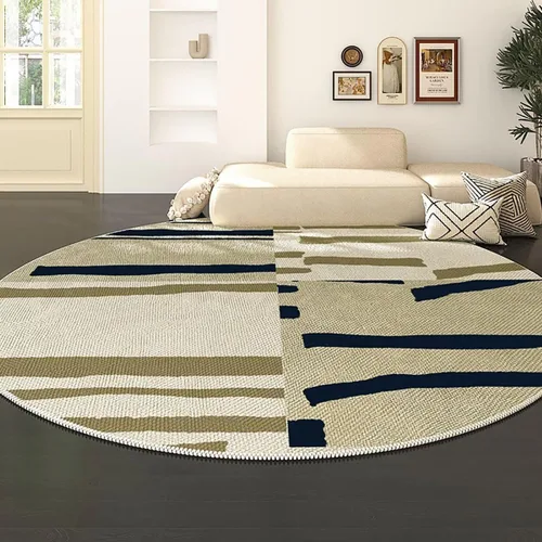 Miniatura 7 de Modernas alfombras redondas de color marfil a rayas negras para dormitorio, sala de estudio, simple moda abstracta, alfombra de área circular de 2
