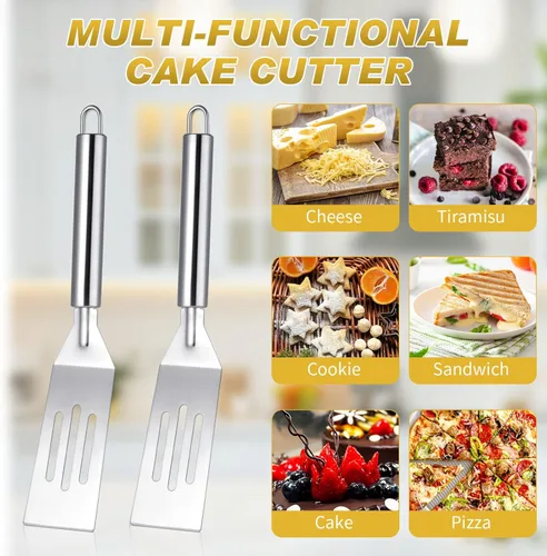 Miniatura 4 de Ramede 12 espátulas pequeñas de metal de acero inoxidable ranuradas fritas de 9.84 pulgadas, utensilio de cocina antiadherente flexible para cocina
