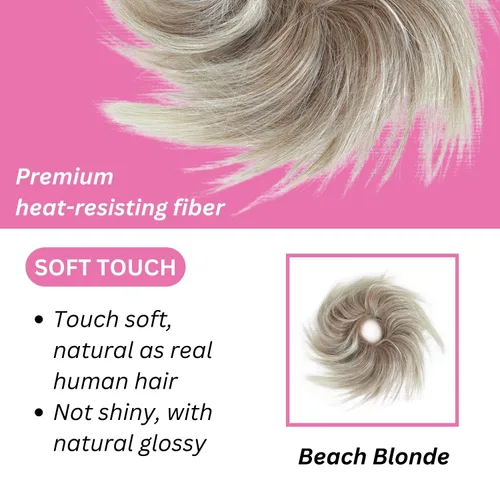 Miniatura 2 de JuvaBun Pieza de pelo rubia despeinada para mujer – Pieza de cabello rubio desordenado para moño, añade volumen instantáneo, rápido updo, lavable