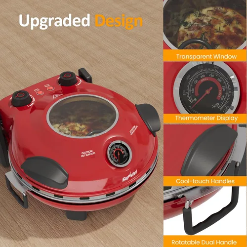 Miniatura 5 de Sunvivi Horno eléctrico para pizza de interior: máquina de pizza de encimera con perilla de control de temperatura, calienta hasta 770 ℉, calentador