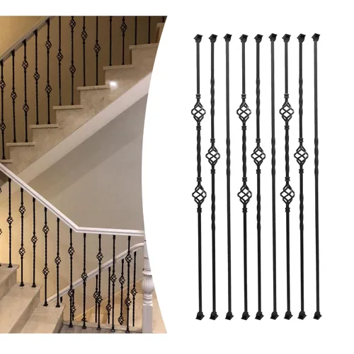 Miniatura 8 de Sidasu Paquete de 10 balaustres de hierro para escaleras, ejes de escalera, cesta individual hueca con doble torsión, balaustres cuadrados de metal