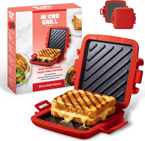 Fabricante de Tostadas, Parrilla de Microondas, Tostador de Sánduces, Queso a la Parrilla en 3 Minutos, Crujiente, Prensa para Panini, Apto para Rojo