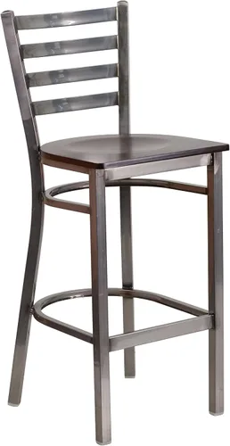 Miniatura 16 de Flash Furniture HERCULES Series - Taburete de bar de metal con revestimiento transparente para restaurante, asiento de madera de cerezo Asiento