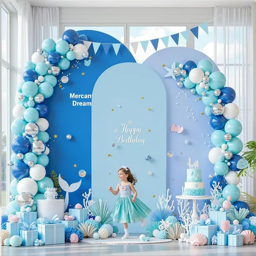 Miniatura 22 de Juego de 3 fundas elásticas para arco de arco iris de 6, 5, 4 pies, para arco de boda, juego de 3 fundas de elastano ajustadas, de tela azul
