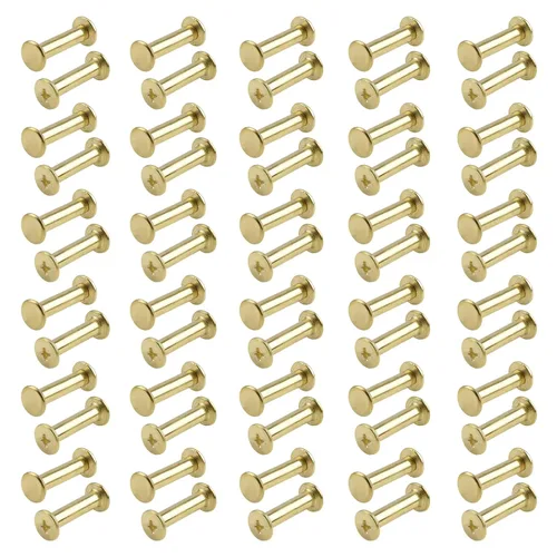 Miniatura 7 de INCREWAY Juego de 60 tornillos Chicago surtidos, tornillos de fijación de 0.197 in x 0.591 in, remaches de cuero de bronce M5, cabeza cruzada