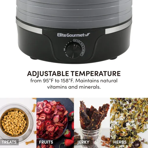 Miniatura 3 de Elite Gourmet EFD319DKG Deshidratador de Alimentos, 5 Bandejas de 29 cm libres de BPA, Controles de Temperatura Ajustables, para Carne Seca