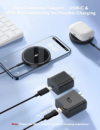 Miniatura 5 de Cargador inalámbrico magnético de carga rápida con imán fuerte almohadilla de carga para iPhone 17/16/15/14/13/12 - Serie y AirPods Pro 4-2, puertos