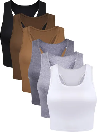 Miniatura 7 de 6 piezas de camisetas básicas sin mangas con espalda cruzada deportivas, cortas, para mujeres y niñas, uso diario