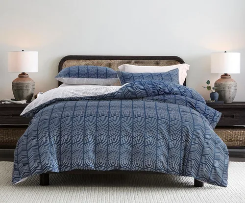 Miniatura 22 de SLEEPBELLA Juego de funda de edredón de algodón de 600 hilos, juego de ropa de cama (individual, azul-paisley)