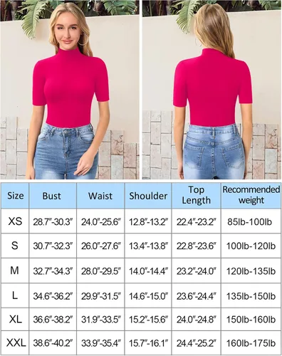 Miniatura 6 de MANGOPOP Camiseta de manga corta de 34 con cuello alto falso para mujer, corte ajustado, media codo