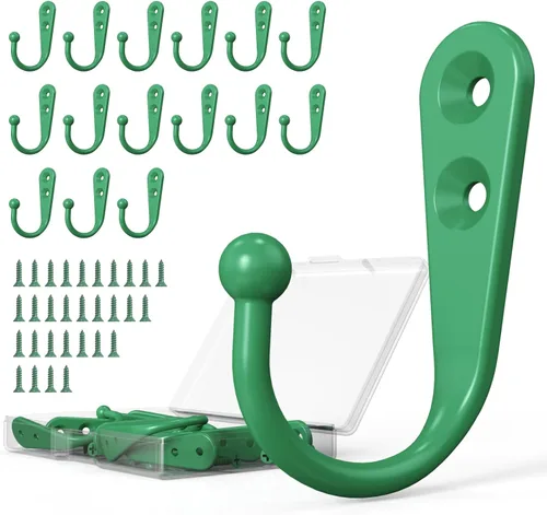 Miniatura 8 de Ganchos de pared de metal resistentes para abrigos, paquete de 10 ganchos negros montados en la pared con 20 tornillos, ganchos dobles para abrigo