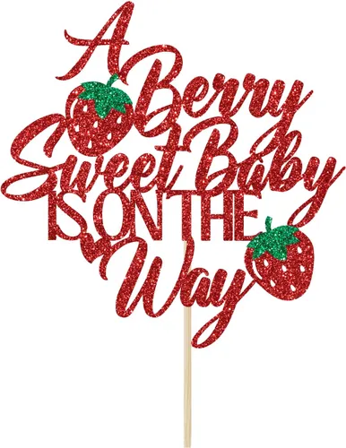 Miniatura 6 de A Berry Sweet Baby is on the Way - Decoración para tartas, Sweet One Cake Topper, Berry Sweet, decoración de fiesta de baby shower, purpurina roja