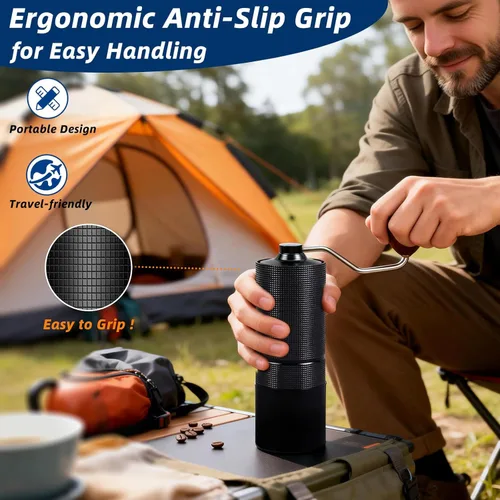 Miniatura 5 de Molinillo de café manual, rebaba cónica de acero inoxidable con ajuste ajustable, posicionamiento de doble rodamiento para prensa francesa, goteo