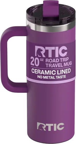 Miniatura 27 de RTIC - Taza de viaje para viajes de 16oz con tapa y asa, forrada en cerámica, aislada, de acero inoxidable, metálica, de doble pared con aislamiento