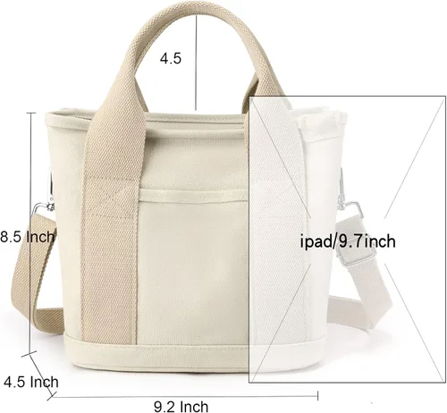 Miniatura 6 de Pequeño bolso cruzado de lona con múltiples bolsillos, mini bolso casual tipo hobo para mujer