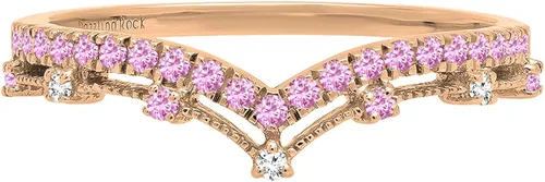Miniatura 2 de Dazzlingrock Collection Round Gemstone & White Diamond Chevron Wedding Band for Her, Avaialble in 10K14K18K Gold