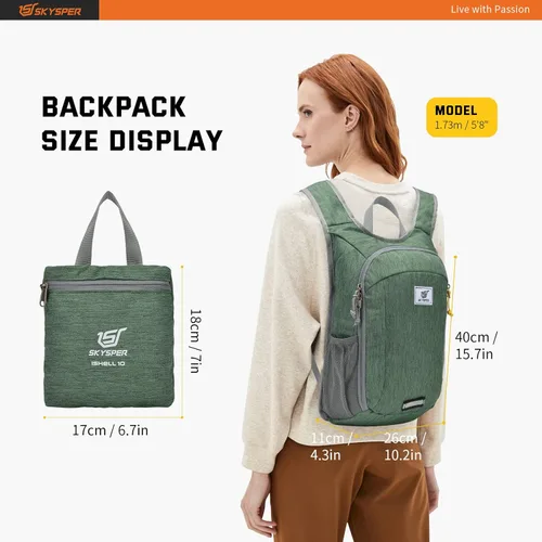 Miniatura 6 de SKYSPER Mochila pequeña de senderismo de 10 litros, mochila de viaje ligera y plegable para mujeres y hombres Verde
