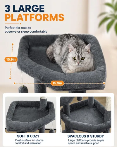 Miniatura 2 de Torre de árbol para gatos de varios niveles para gatos de interior, torre de escalada XL de 67 pulgadas de alto con 3 plataformas grandes, postes
