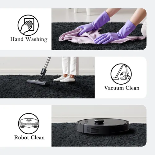 Miniatura 5 de Alfombras pequeñas de 2 x 3 pies, alfombra negra para dormitorio, alfombra moderna de pelo largo, alfombra pequeña, alfombra de noche esponjosa