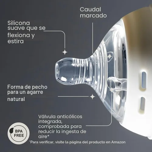 Miniatura 4 de Tommee Tippee Natural Start - Tetinas para biberón, parecidas al pecho para un pestillo natural, válvula anticólica, silicona suave, flujo medio