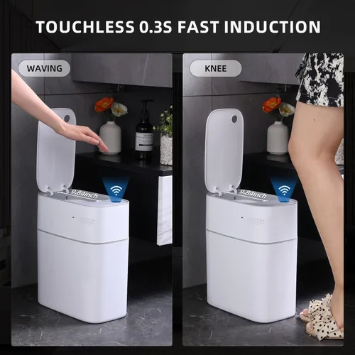 Miniatura 9 de MOPALL - Cubo de basura automático con sensor de movimiento para baño con tapa, de 3 galones, basurero sin contacto con auto-adsorción, papelero