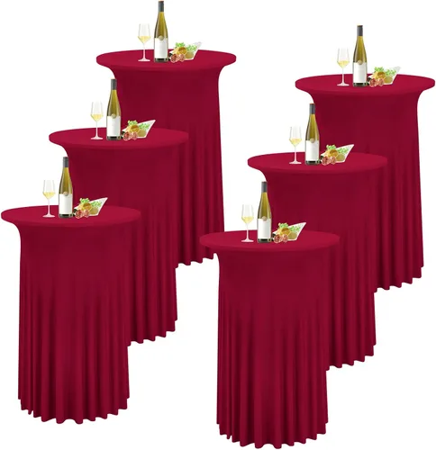 Miniatura 10 de 6 paquetes de faldas de mesa de cóctel redondas de 32" x 43" de elastano elástico con drapeados ondulados, fundas de mesa de cóctel ajustadas