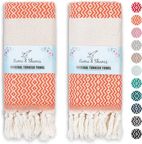 Miniatura 11 de RUMI & SHAMS - Toalla de mano turca para baño y cocina - 2 toallas de mano decorativas de lujo para baño - Toallas rústicas de cocina de 100 %