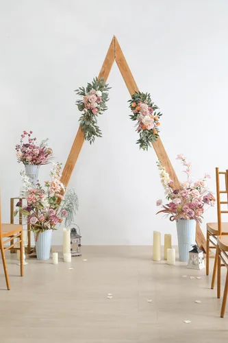 Miniatura 2 de YYHUAWU Flores Artificiales Juego de Caja Combo Color Degradado Flor Hoja con Tallos para DIY Ramos de Boda Centros de Mesa Baby Shower Fiesta Malva