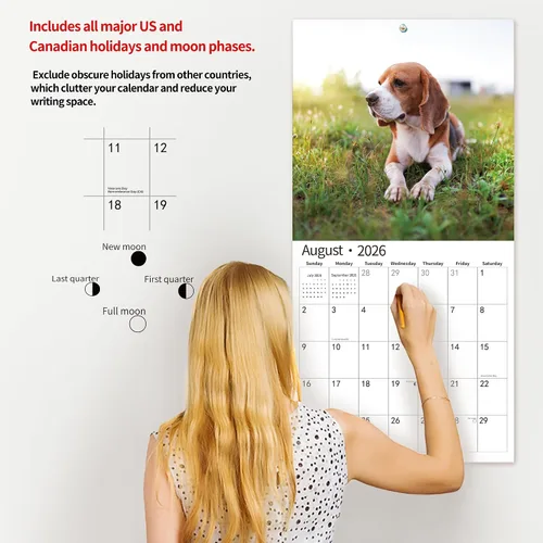 Miniatura 5 de Calendario de Pared 2026, Calendario 2026, noviembre de 2025 a diciembre de 2026, Calendario de Pared Beagles, 12" x 24" abierto, página completa