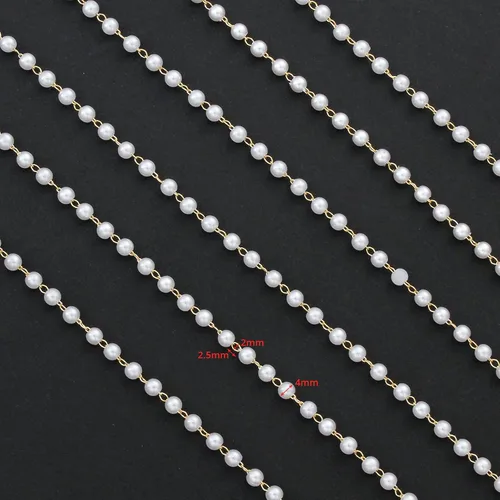 Miniatura 5 de UMAOKANG Cadenas de cuentas de perla de imitación de 10 metros con 4 mm de diámetro con carrete, eslabones de cadena de latón a granel para hacer