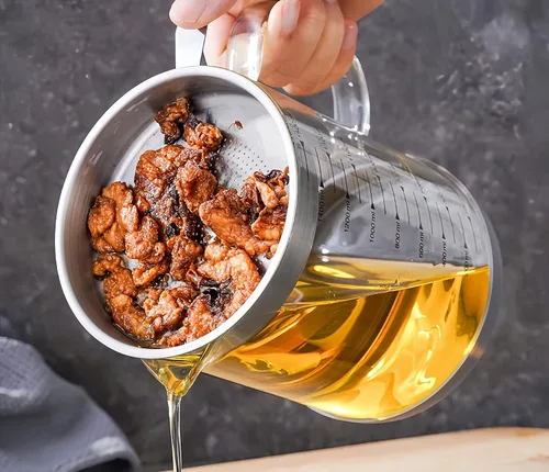 Miniatura 5 de Contenedor de grasa de tocino de vidrio con colador, separador de salsa de grasa de 34 onzas con colador, lata de almacenamiento con tapa