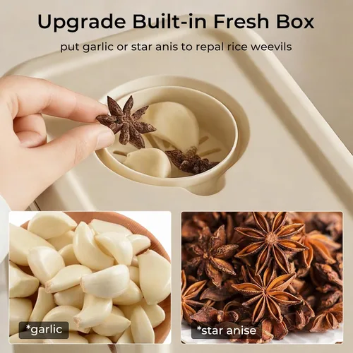 Miniatura 3 de UFORU Dispensador de arroz, recipiente de almacenamiento de arroz con taza medidora para cocina, despensa, hogar, recipientes de almacenamiento