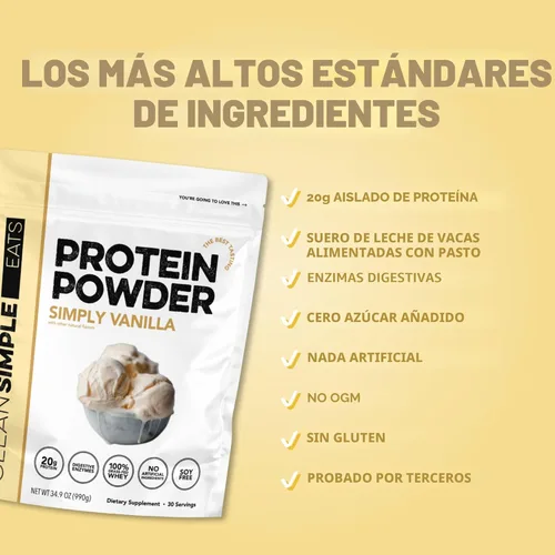 Miniatura 4 de Clean Simple Eats Proteína de suero en polvo de leche, sabor a vainilla simplemente naturalmente endulzada, 100% proteína alimentada con pasto