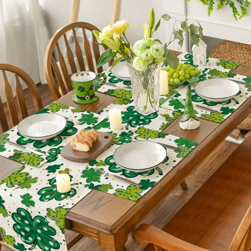 Miniatura 4 de Artoid Mode Dot Shamrock Luck of The Irish St. Patrick's Day - Juego de 4 manteles individuales de 12 x 18 pulgadas para decoración de fiestas