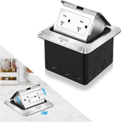 Miniatura 16 de Kit de toma de corriente eléctrica empotrada en el suelo Vagueior, caja de cubierta de toma de corriente eléctrica impermeable, salida GFCI oculta +