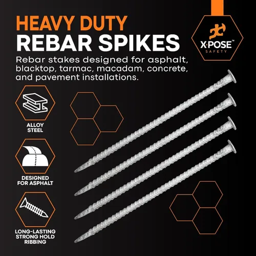 Miniatura 5 de Estacas de refuerzo resistentes de 14 x 1/2 pulgadas de diámetro, púas de refuerzo galvanizadas roscadas, paquete de 4 anclajes de asfalto