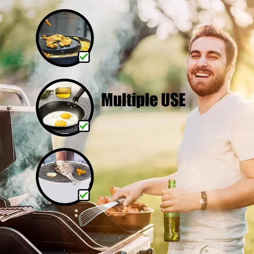 Miniatura 6 de HOTEC 2 piezas Espátula de pescado de acero inoxidable con mango de madera, espátula de metal para voltear alimentos