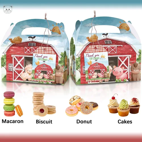 Miniatura 4 de Cajas de fiesta de granja, 12 cajas de regalo temáticas de granja con tarjetas de agradecimiento para cumpleaños, suministros de fiesta temática